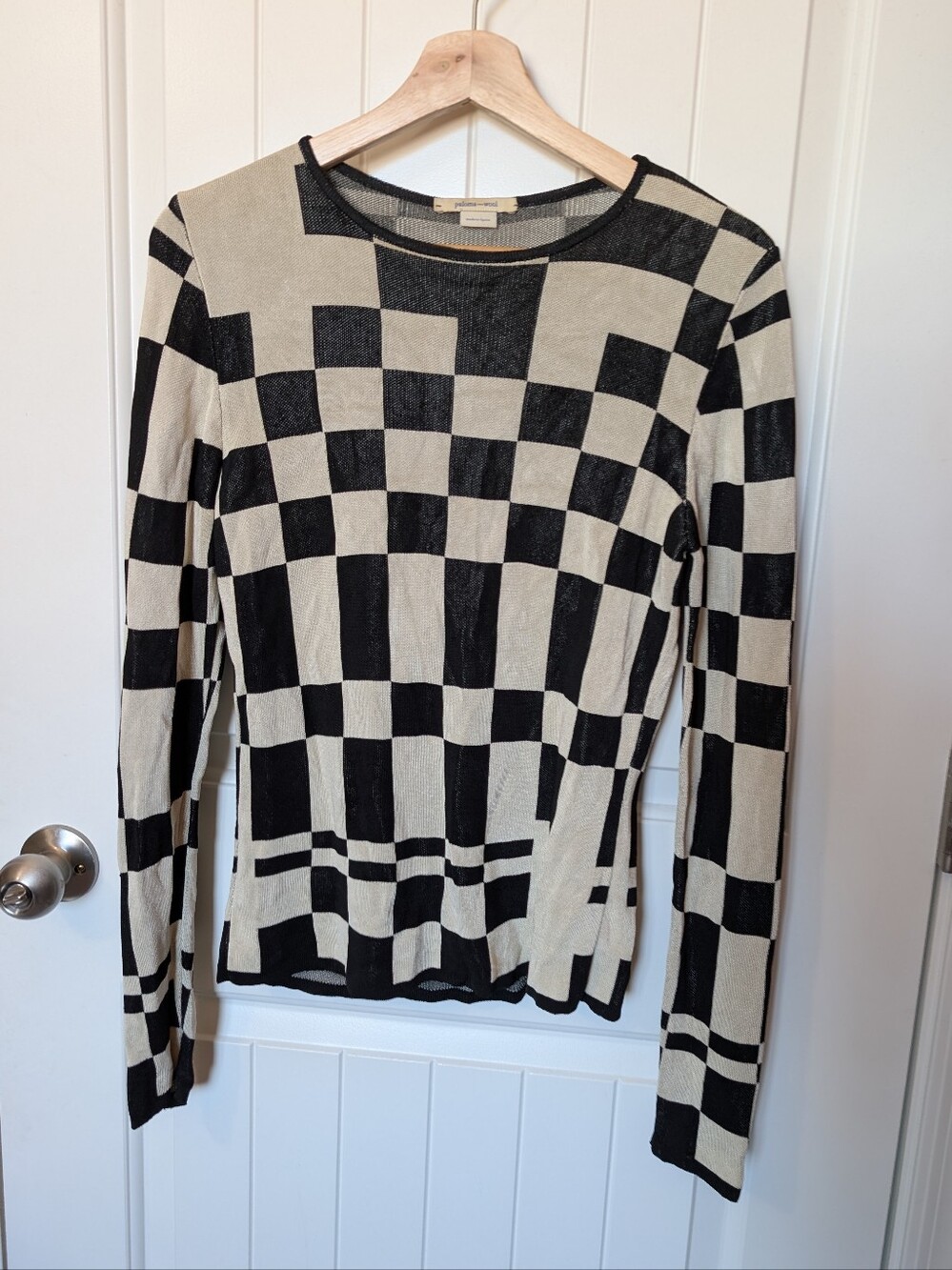 Paloma Wool El Valle Checkered Long Sleeve Blouse Medium Off White/Black